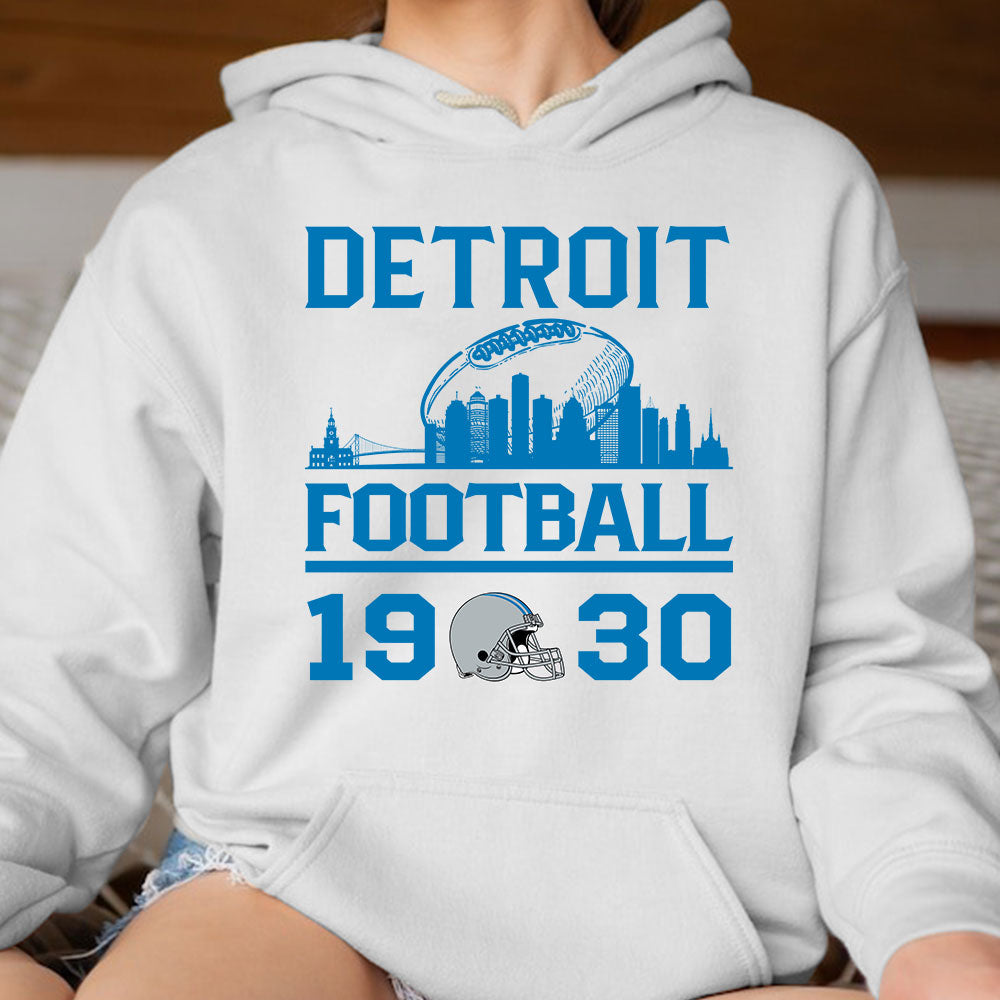 Detroit Football Skyline T-Shirts For Men Women Family Love Detroit Sport, 1930 Detroit Football T-Shirts