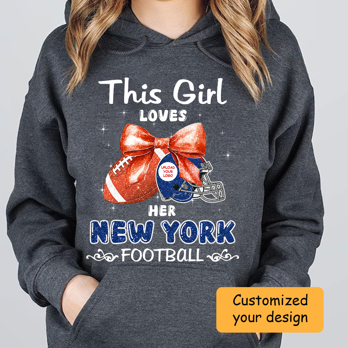 Personalized Women Love New York Football Coquette Bow Shirt, American Football Girl Mom Game Day Cheer Shirt