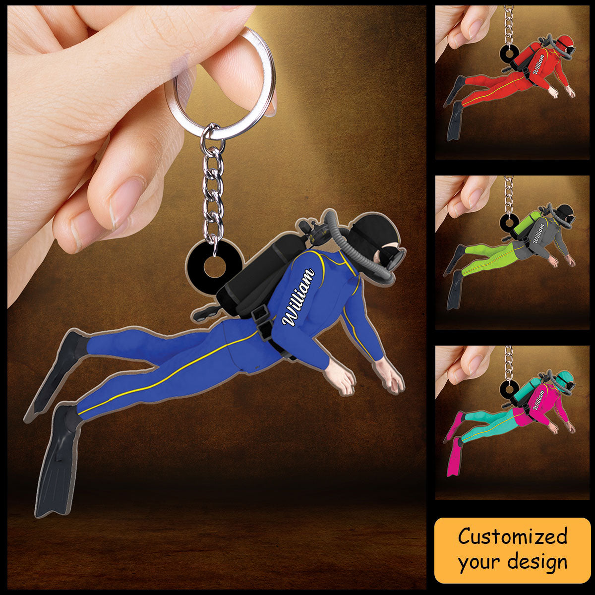 Personalized Diver Acrylic Keychain, Scuba Diving Acrylic Keychain For Diving Lovers, Christmas Gifts