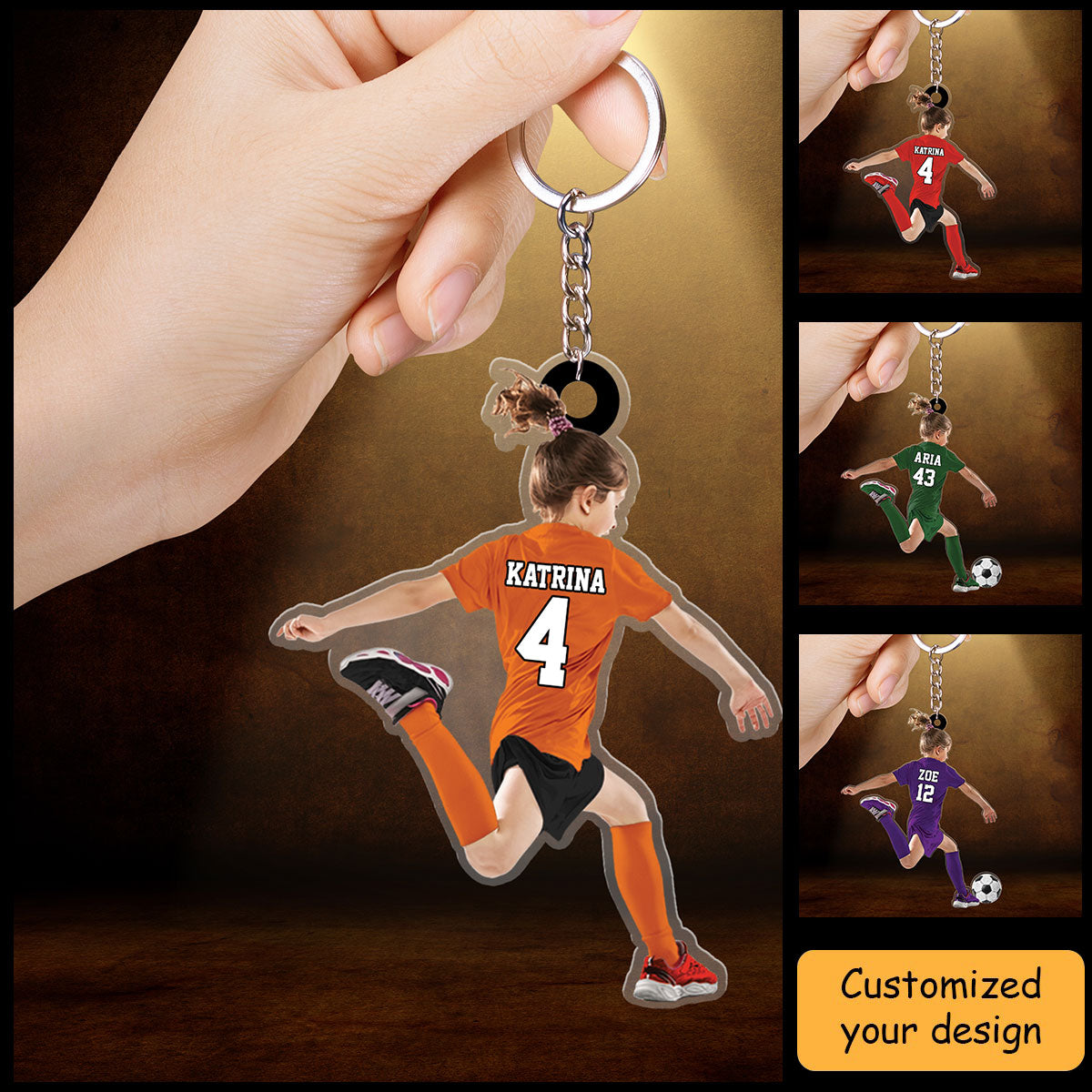 Personalized Little Girl Kid Soccer Players Acrylic Keychain - Gift For Soccer Lovers Custom Shape Acrylic Keychain