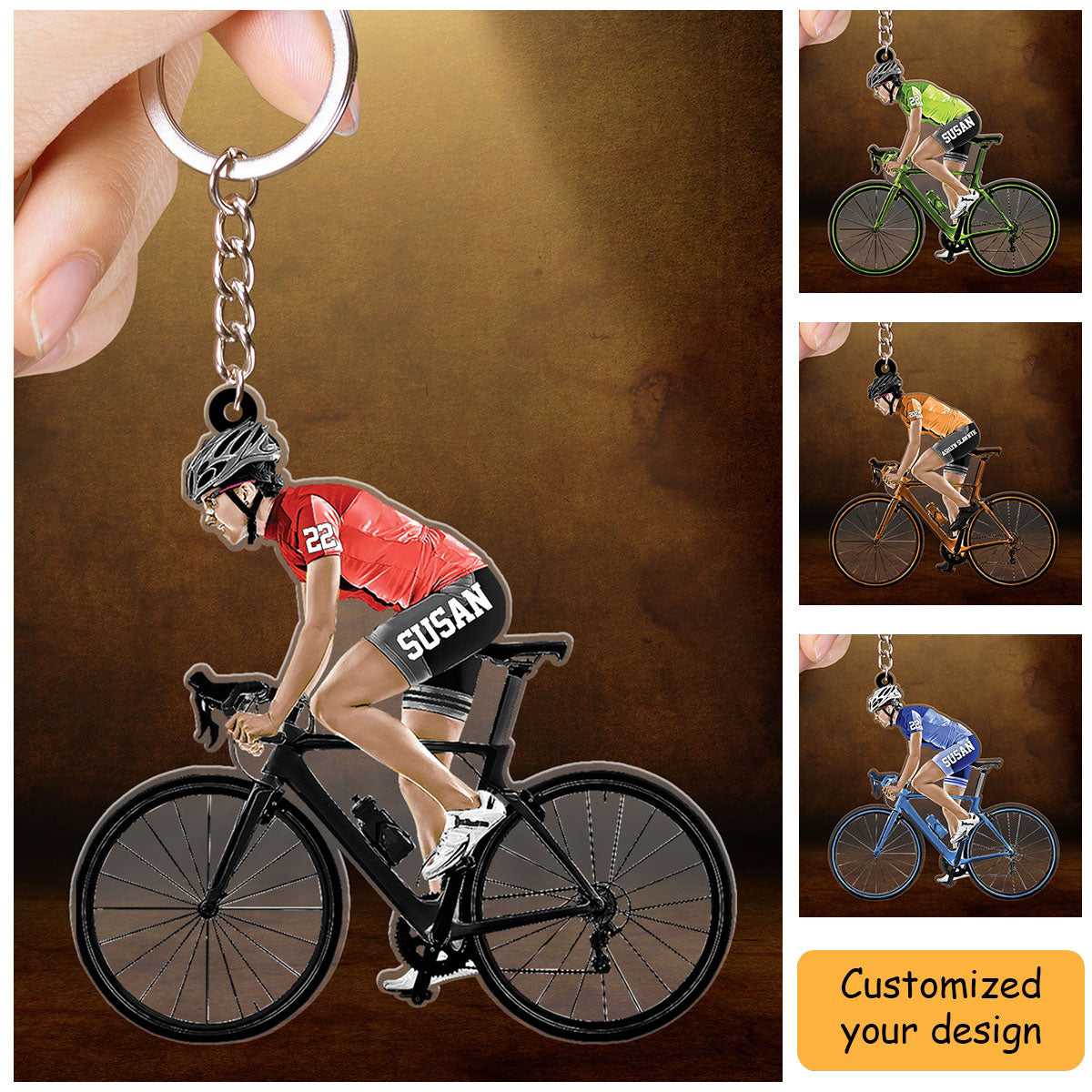 Personalized Female Cyclist, Bike Riding Acrylic Keychain Gift For Cyclists