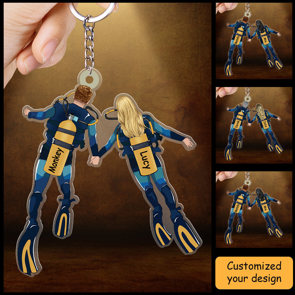 Custom Scuba Diving Partners Christmas Acrylic Keychain Gift For Couples, Lovers