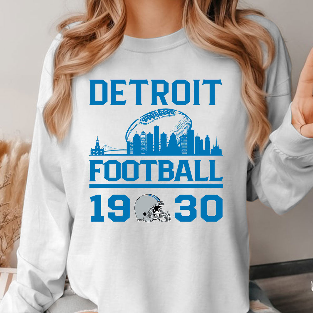 Detroit Football Skyline T-Shirts For Men Women Family Love Detroit Sport, 1930 Detroit Football T-Shirts