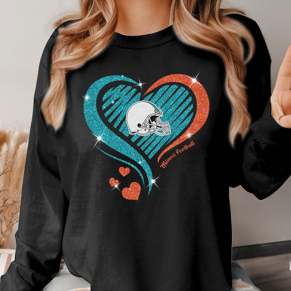 Miami Football Twinkle Heart Long Sleeve, T Shirts, Sweatshirt, Hoodie For Men & Women, Miami Lover