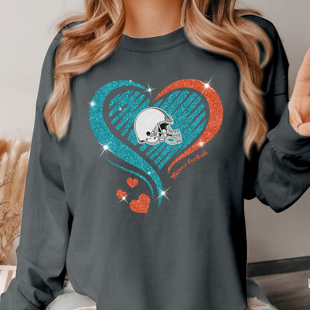 Miami Football Twinkle Heart Long Sleeve, T Shirts, Sweatshirt, Hoodie For Men & Women, Miami Lover