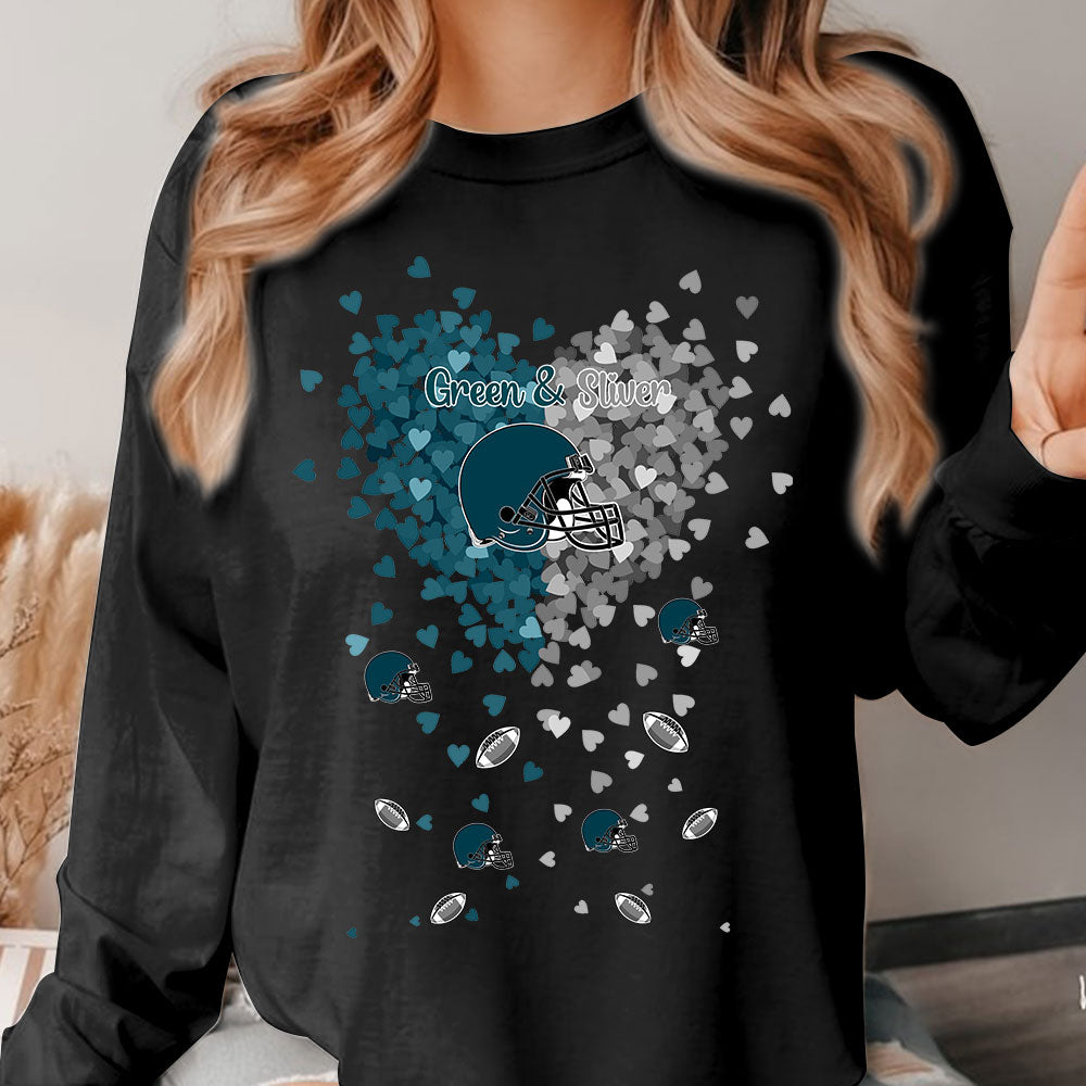 Philadelphia Football Midnight Green and Silver in My Heart Long Sleeve T Shirts hoodie - Gift For Mens, Womens and Philadelphia Lovers