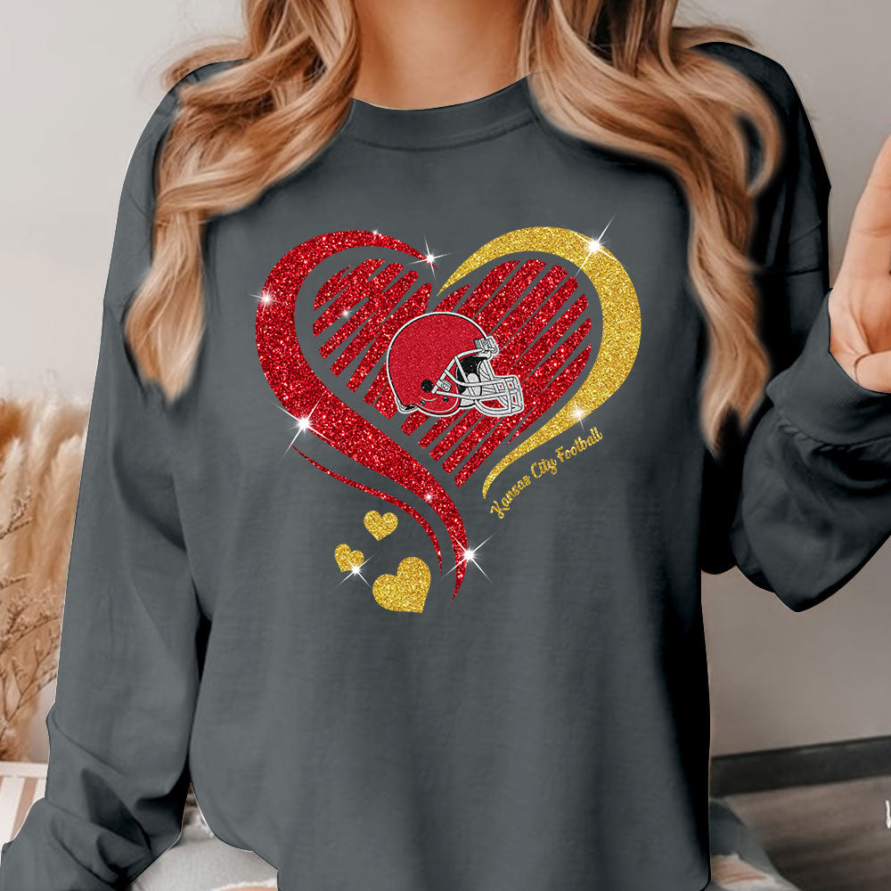 Kansas City Football Twinkle Heart Long Sleeve, T Shirts, Sweatshirt, Hoodie For Men & Women, Kansas City Lover