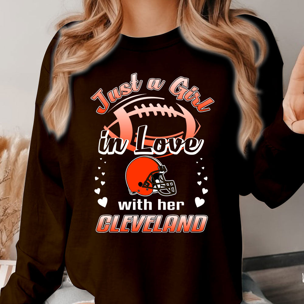 Cleveland Football Just A Girl In Love With her Cleveland Long Sleeve, Sweatshirt, Hoodie, T Shirt
