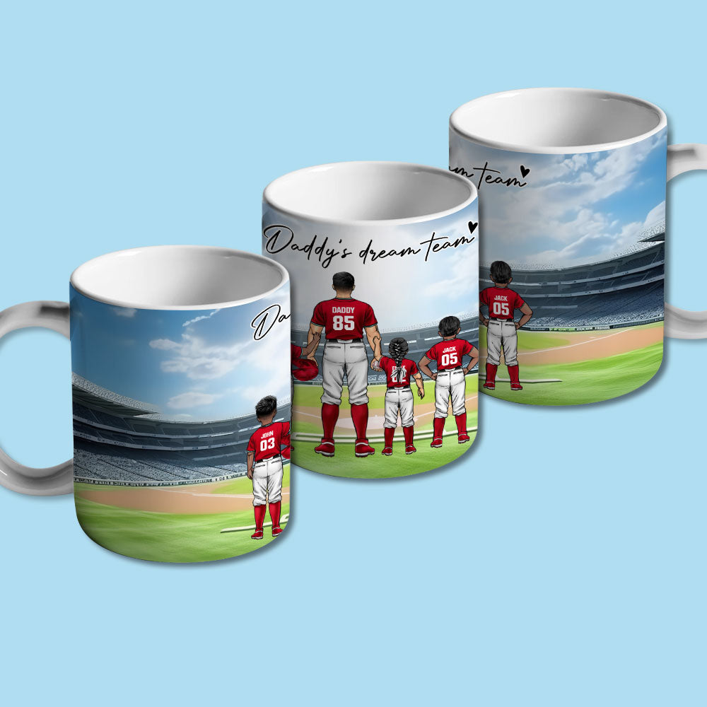 Personalized Baseball Family Dad Mug, Daddy Dream Team Baseball Mug