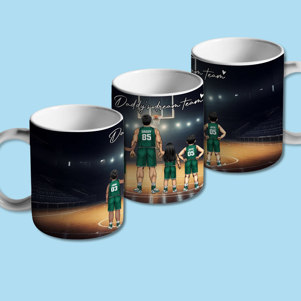 Personalized Basketball Family Dad Mug, Daddy Dream Team Basketball Mug