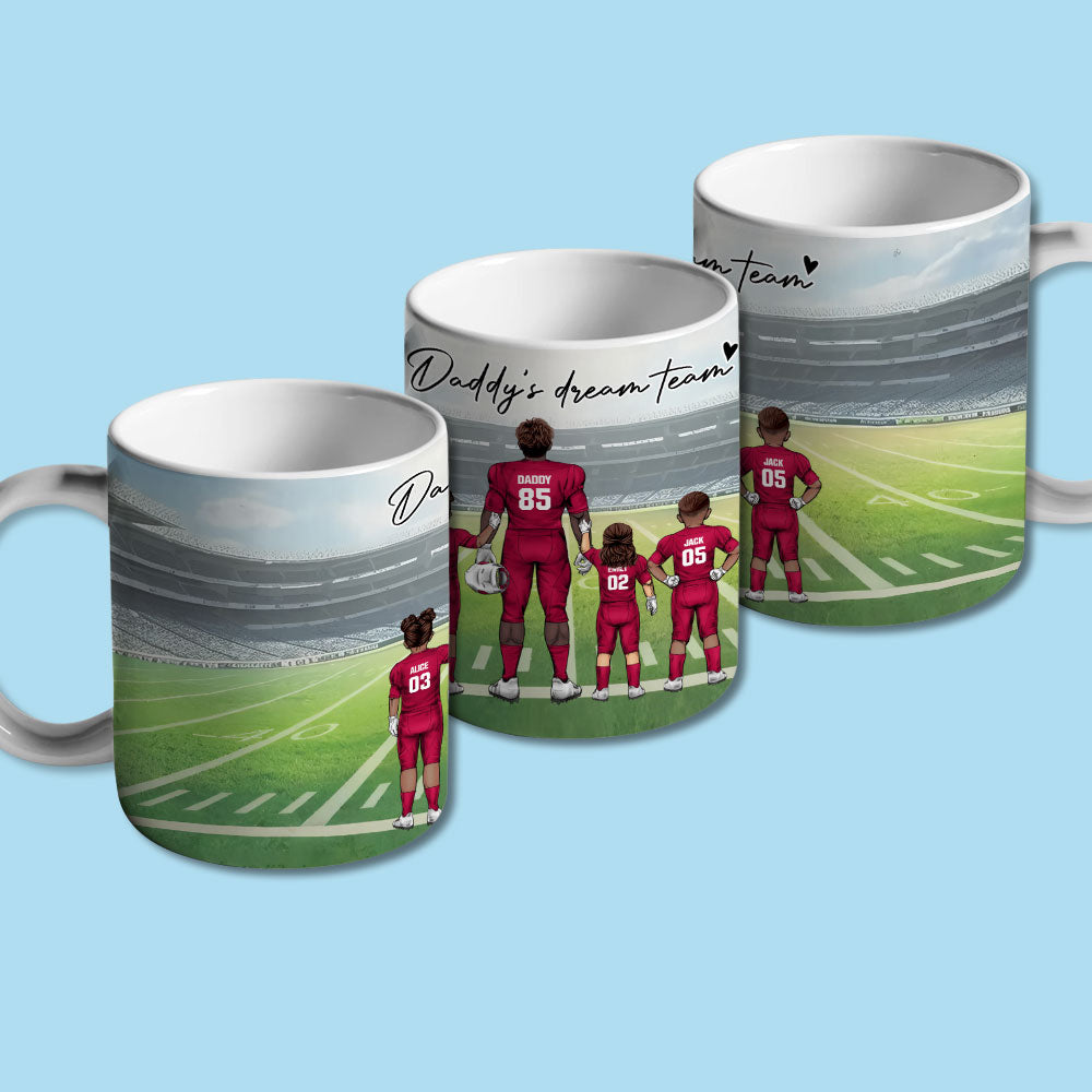 Personalized Football Family Dad Mug, Daddy Dream Team Football Mug