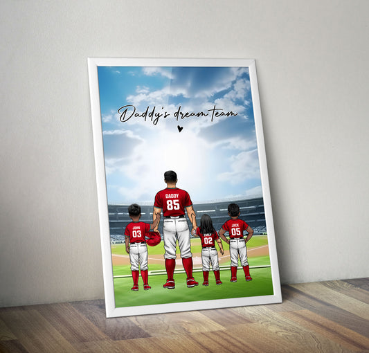 Personalized Baseball Family Dad Poster Wall Art, Daddy Dream Team Baseball Poster