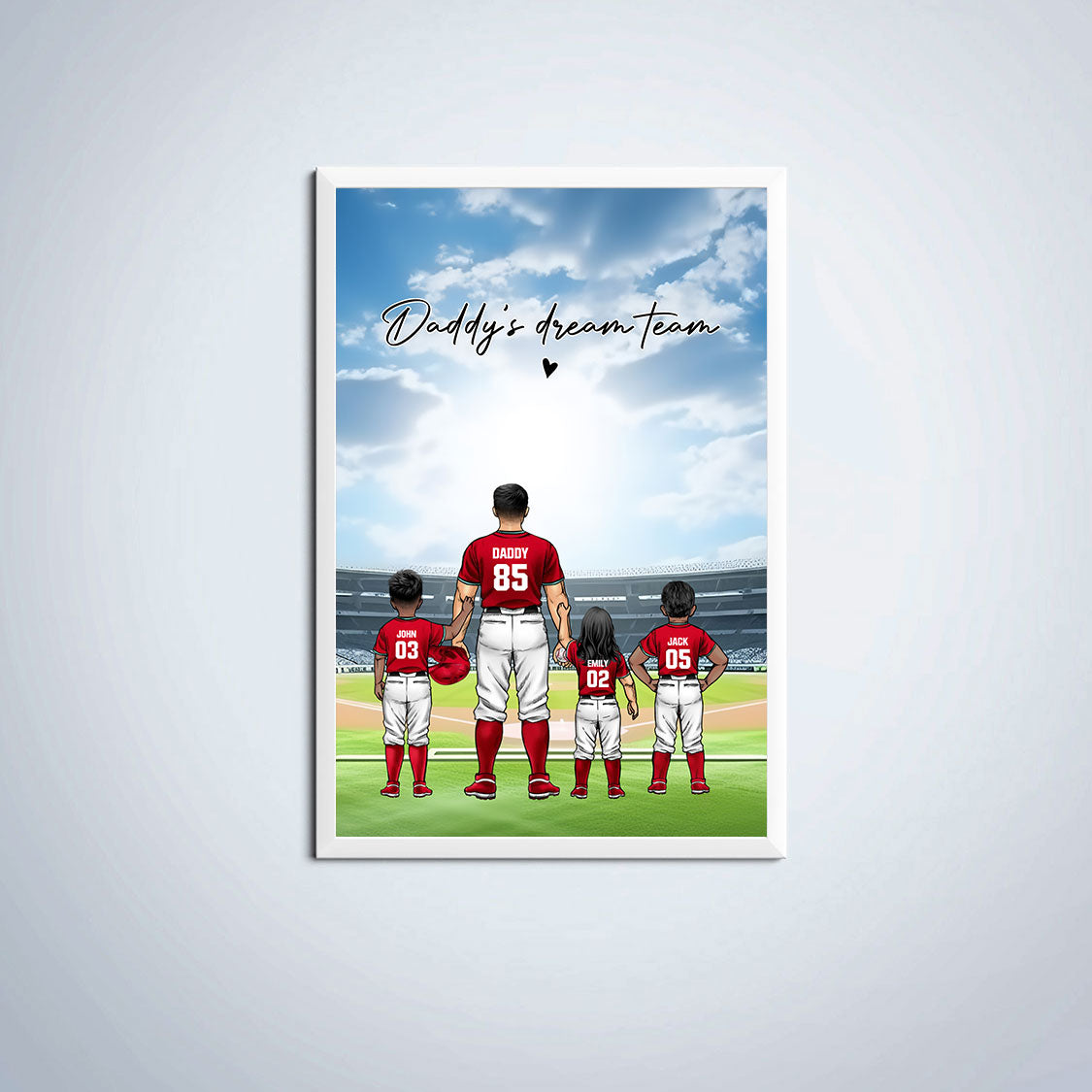 Personalized Baseball Family Dad Poster Wall Art, Daddy Dream Team Baseball Poster