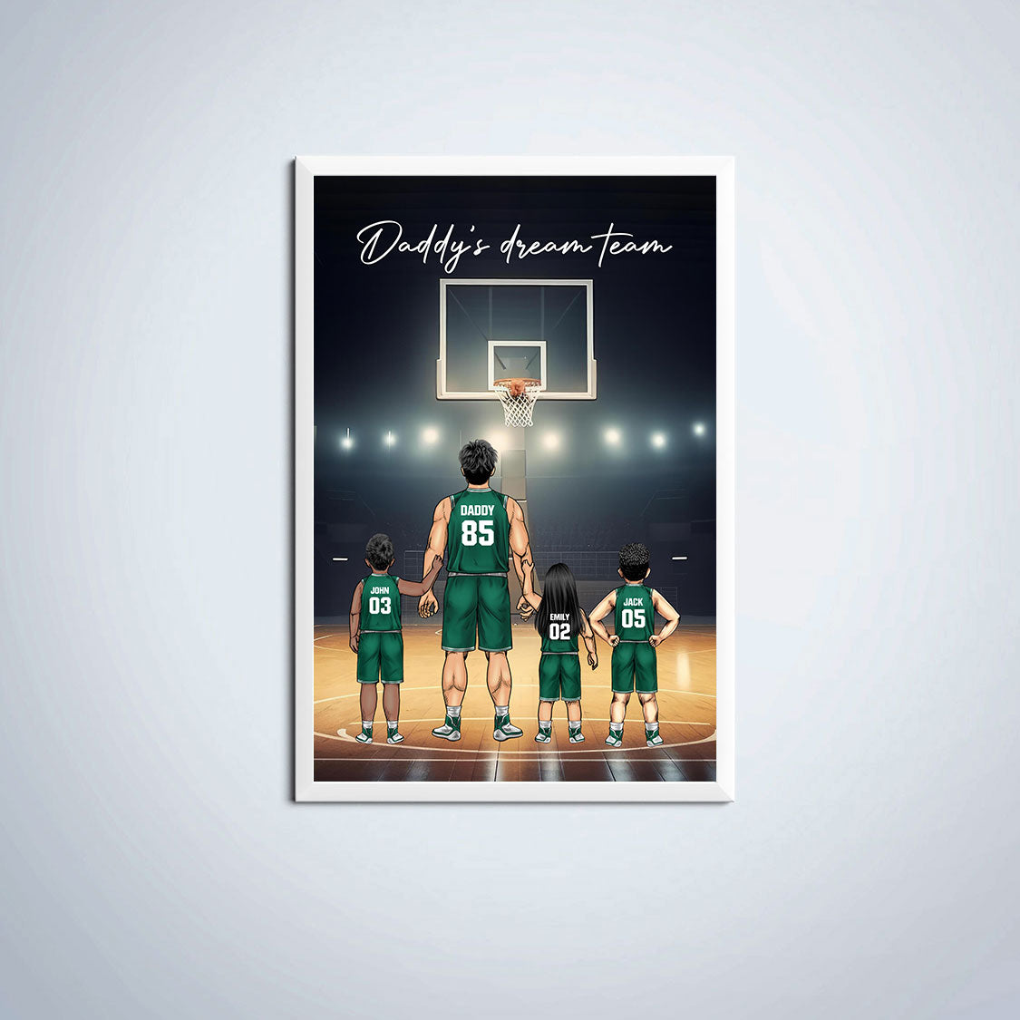 Personalized Basketball Family Dad Poster Wall Art, Daddy Dream Team Basketball Poster