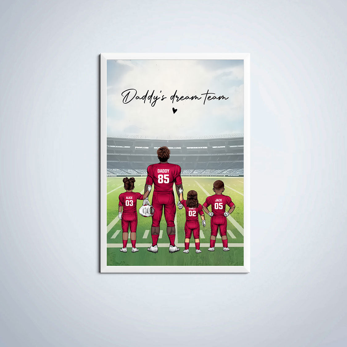 Personalized Football Family Dad Poster Wall Art, Daddy Dream Team Football Poster