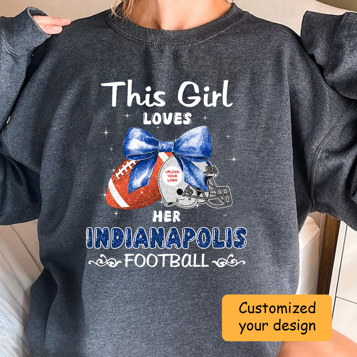 Personalized Women Love Indianapolis Football Coquette Bow Hoodie, American Football Girl Mom Game Day Cheer Hoodie