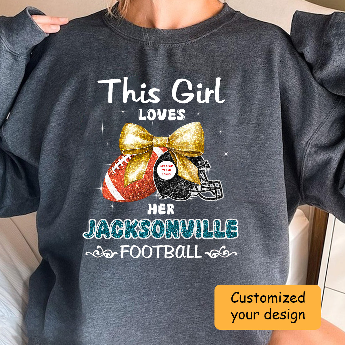 Personalized Women Love Jacksonville Football Coquette Bow Hoodie, American Football Girl Mom Game Day Cheer Hoodie