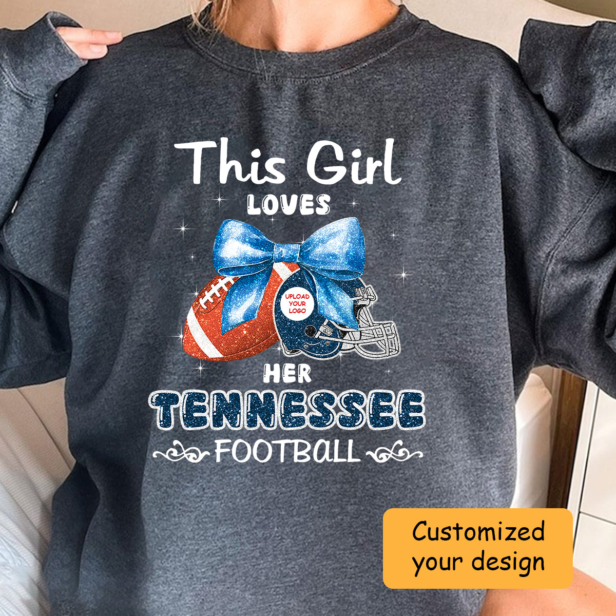 Personalized Women Love Tennessee Football Coquette Bow Hoodie, American Football Girl Mom Game Day Cheer Hoodie