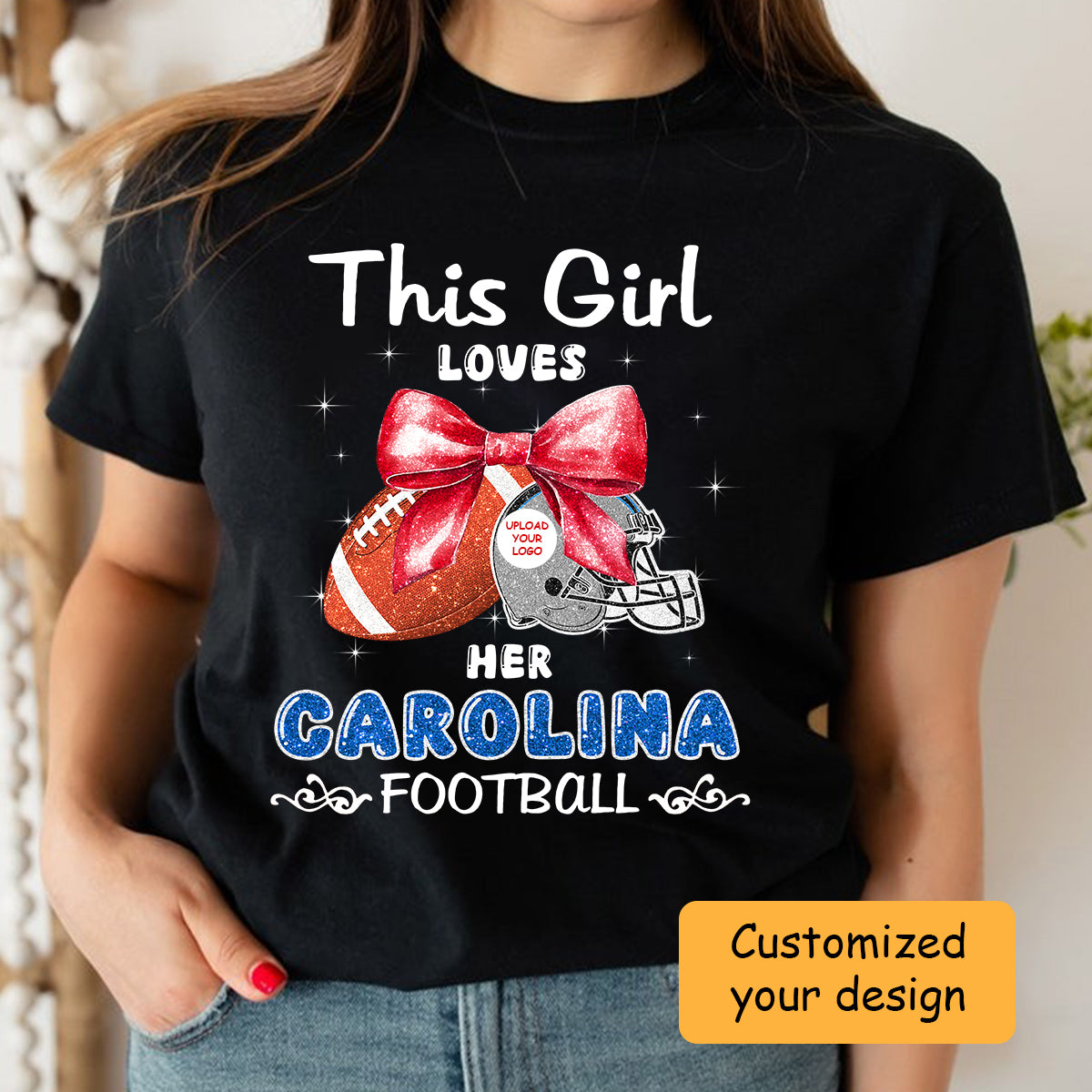 Personalized Women Love Carolina Football Coquette Bow Sweatshirt, American Football Girl Mom Game Day Cheer Sweatshirt