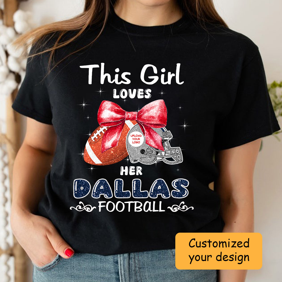 Personalized Women Love Dallas Football Coquette Bow Sweatshirt, American Football Girl Mom Game Day Cheer Sweatshirt