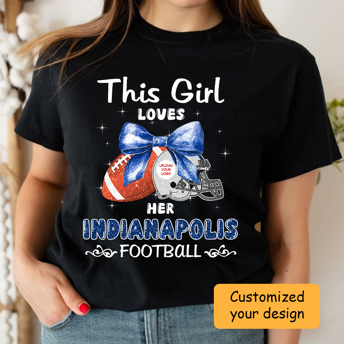 Personalized Women Love Indianapolis Football Coquette Bow Sweatshirt, American Football Girl Mom Game Day Cheer Sweatshirt