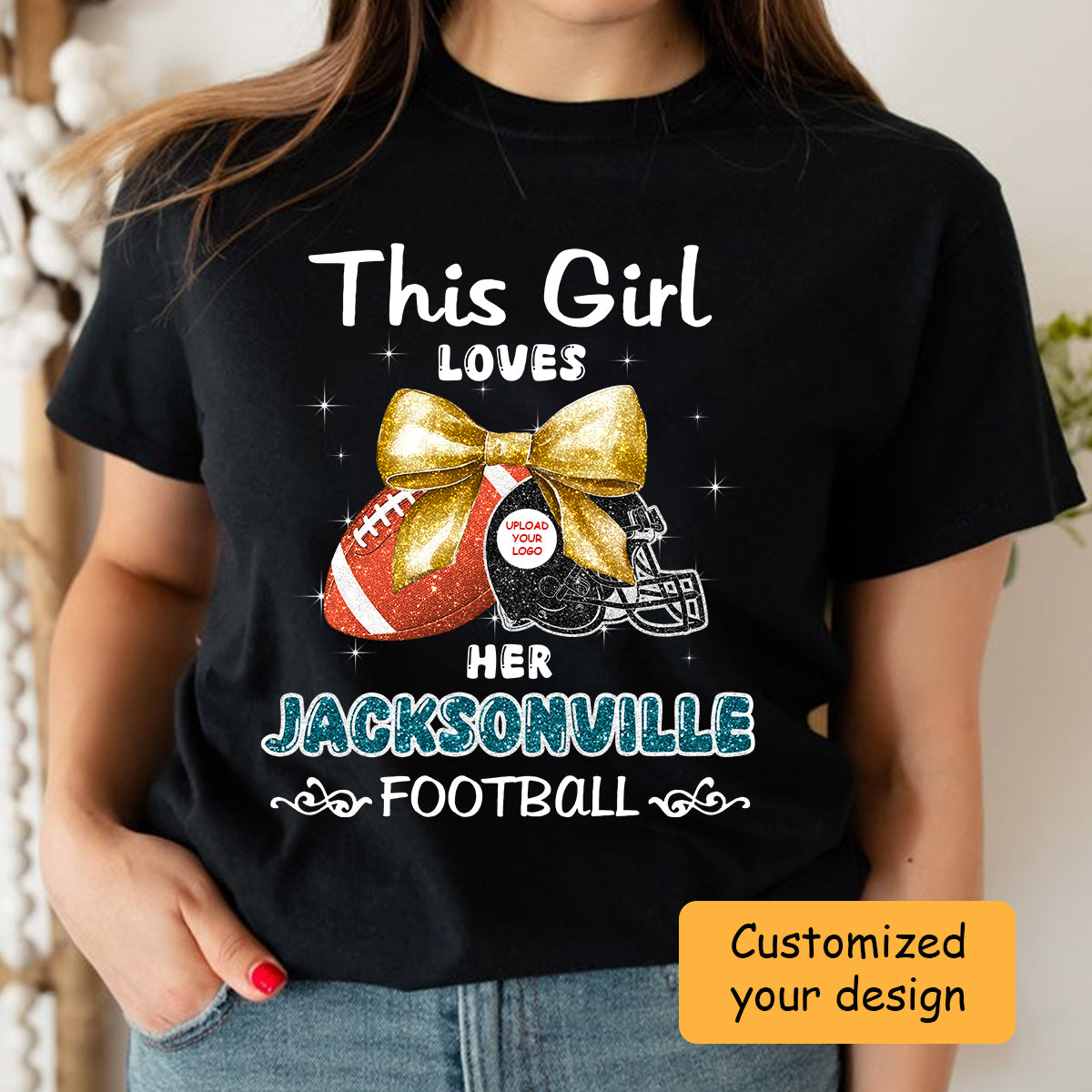 Personalized Women Love Jacksonville Football Coquette Bow Sweatshirt, American Football Girl Mom Game Day Cheer Sweatshirt