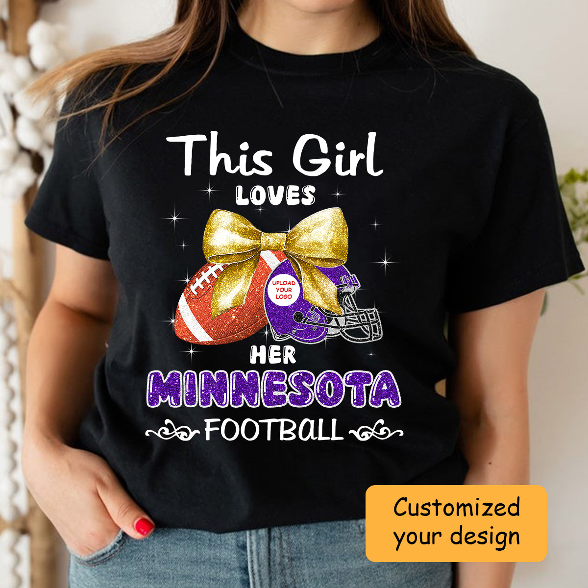Personalized Women Love Minnesota Football Coquette Bow Sweatshirt, American Football Girl Mom Game Day Cheer Sweatshirt