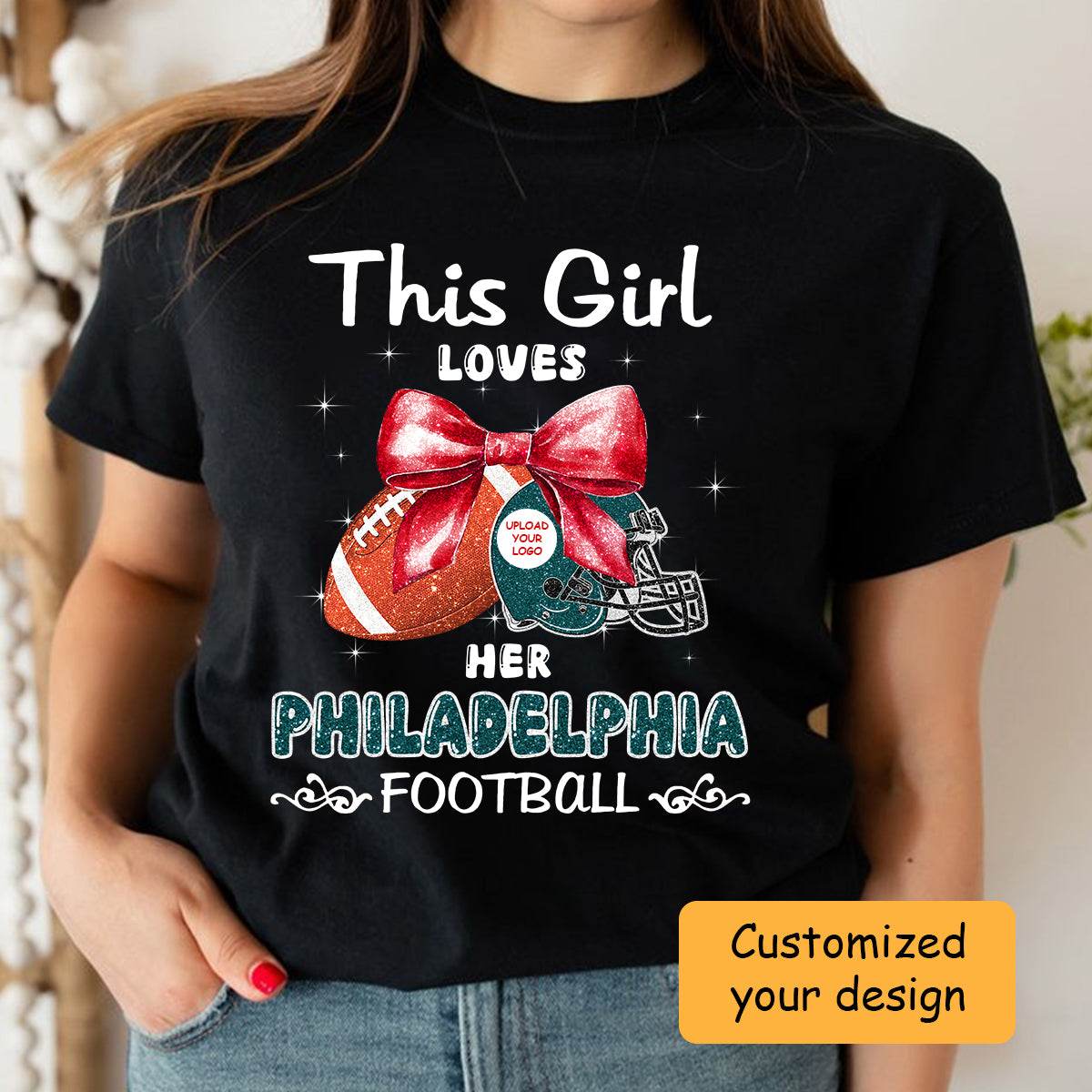 Personalized Women Love Philadelphia Football Coquette Bow Sweatshirt, American Football Girl Mom Game Day Cheer Sweatshirt