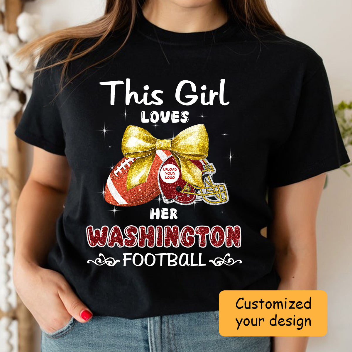 Personalized Women Love Washington Football Coquette Bow Sweatshirt, American Football Girl Mom Game Day Cheer Sweatshirt