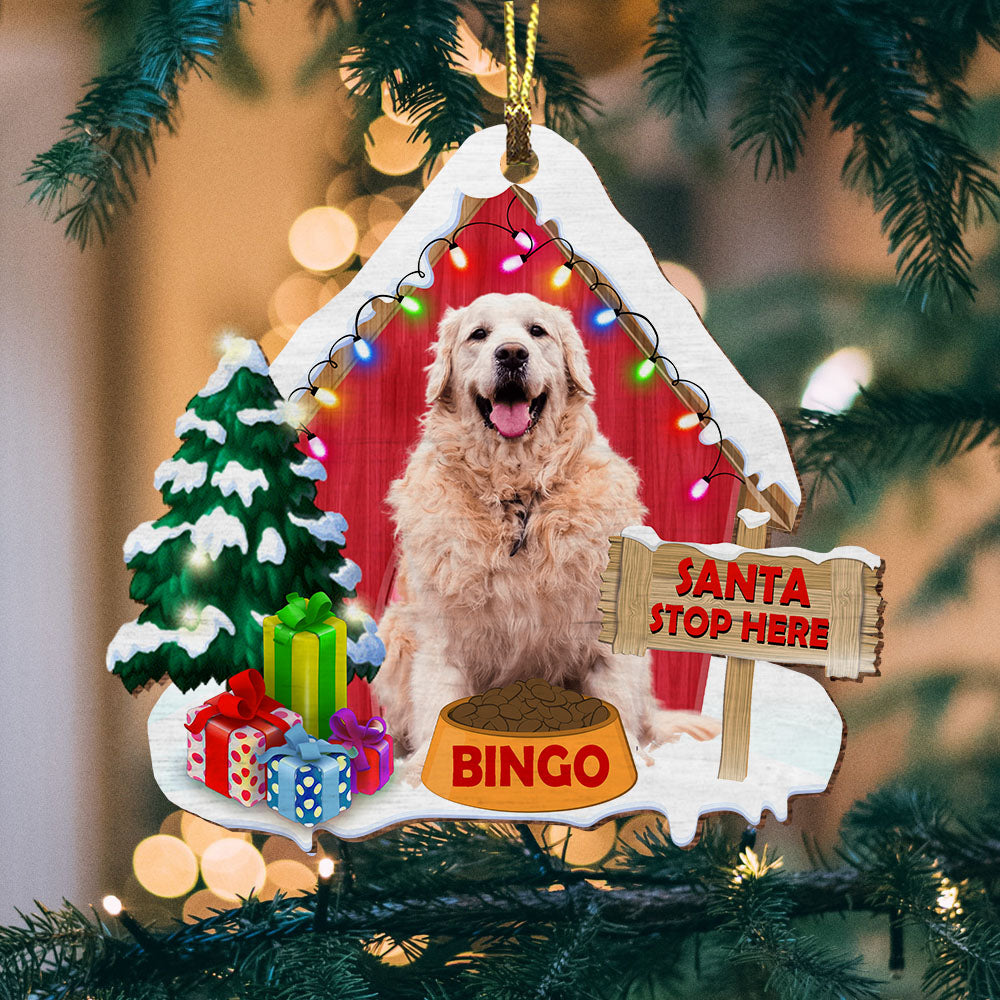 Christmas Pet House With Customized Name And Photo Santa Stop Here Acrylic Ornament, Gift For Dog Lovers