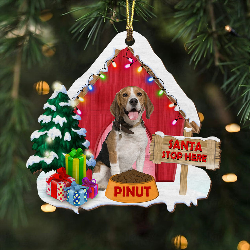 Christmas Pet House With Customized Name And Photo Santa Stop Here Acrylic Ornament, Gift For Dog Lovers