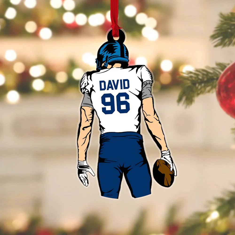 Personalized American Football Player Pose Acrylic Ornament, Custom Christmas Ornament Gift For Son, Grandson