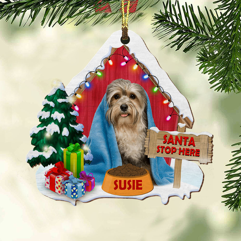 Christmas Pet House With Customized Name And Photo Santa Stop Here Acrylic Ornament, Gift For Dog Lovers