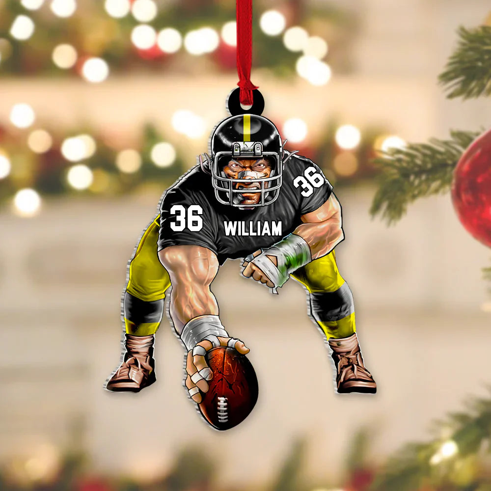 Personalized American Football Fierce Player Acrylic Ornament, Custom Christmas Ornament Gift For Football Fans, Son
