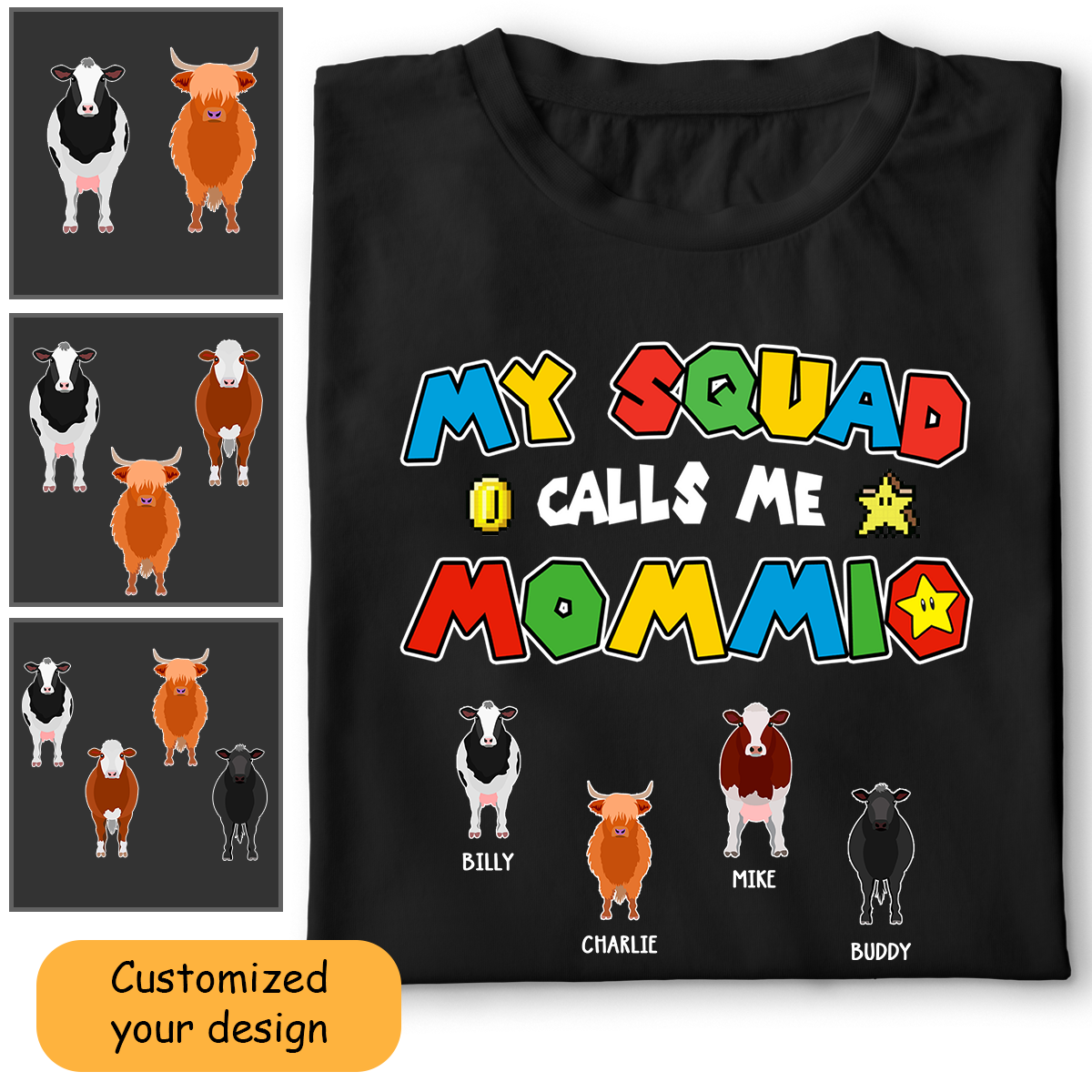 Personalized Cattle Cow Mom Shirt My Squad Calls Me Mommio For Mom, Mother, Grandma, Mother's Day Gift - HN21