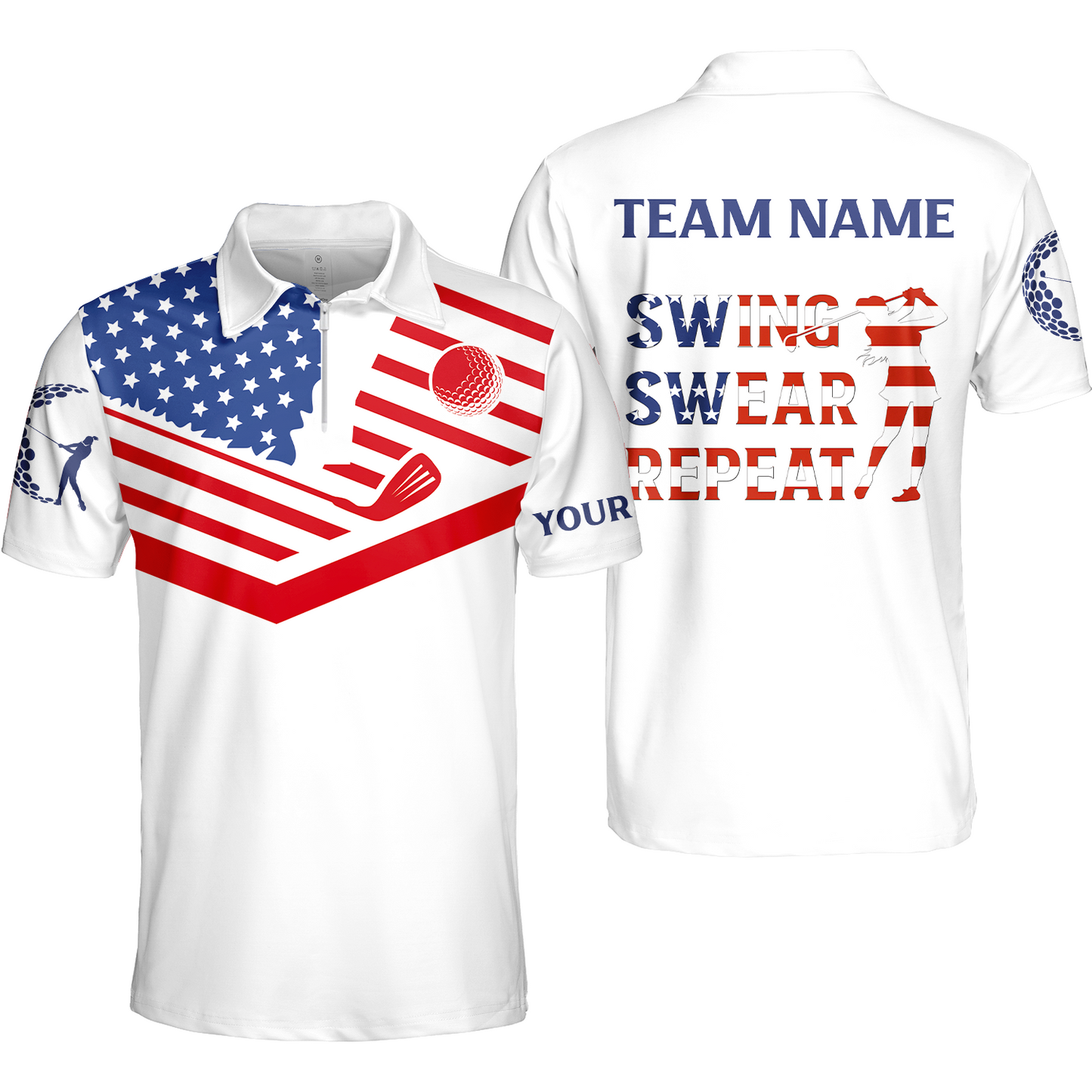 Personalized Golf Quarter-Zip Polo American Flag 4th July Patriot, Golf Custom Shirt For Golf Players, Gift For Golfers