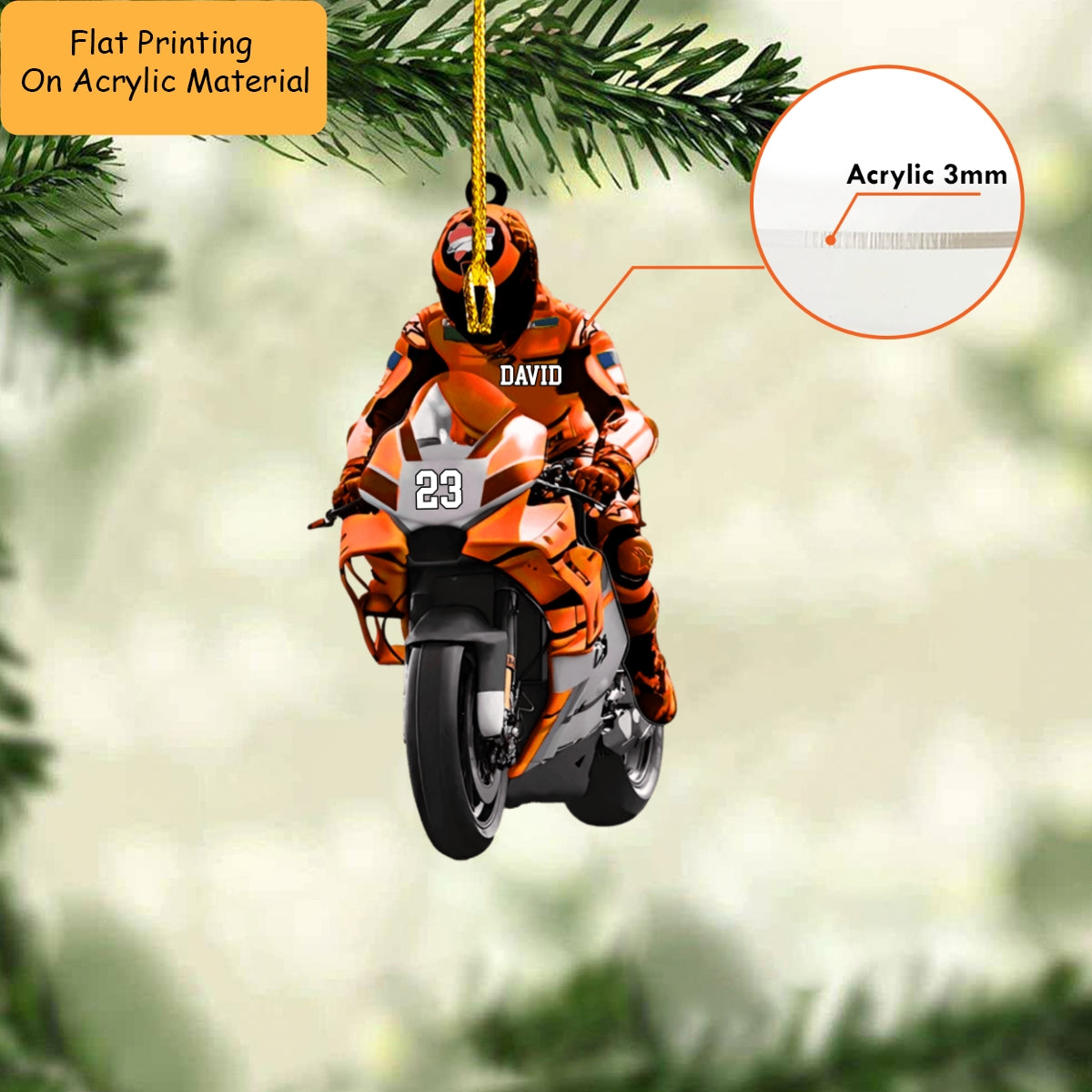 Personalized Motorcycle Man Flat Acrylic Ornament, Meaningful Ornament Gifts For Motorsports Lovers, Family, Friends