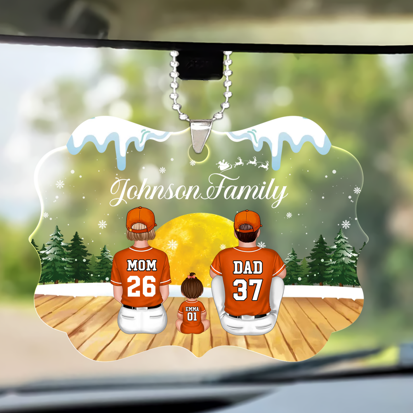 Personalized Acrylic Ornament Whole Baseball Family Sitting See Christmas Moon, Perfect Christmas Decor Gift For Family
