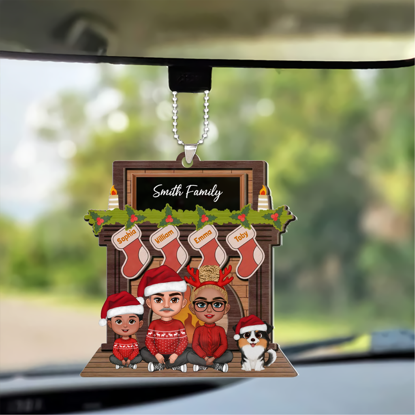 Personalized Acrylic Ornament Whole Family Sitting At Christmas Fireplace, Perfect Christmas Decor Gift For Family