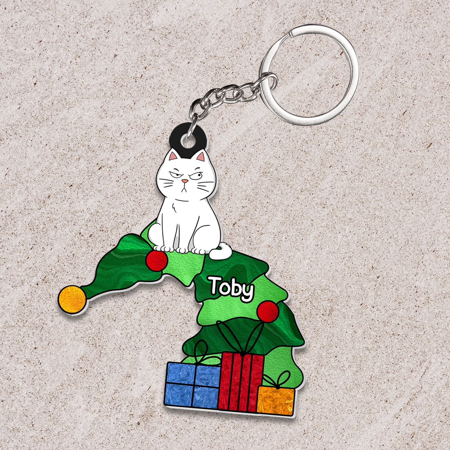 Personalized Acrylic Ornament Funny Naughty Cat On Falling Christmas Tree, Perfect Christmas Decorations