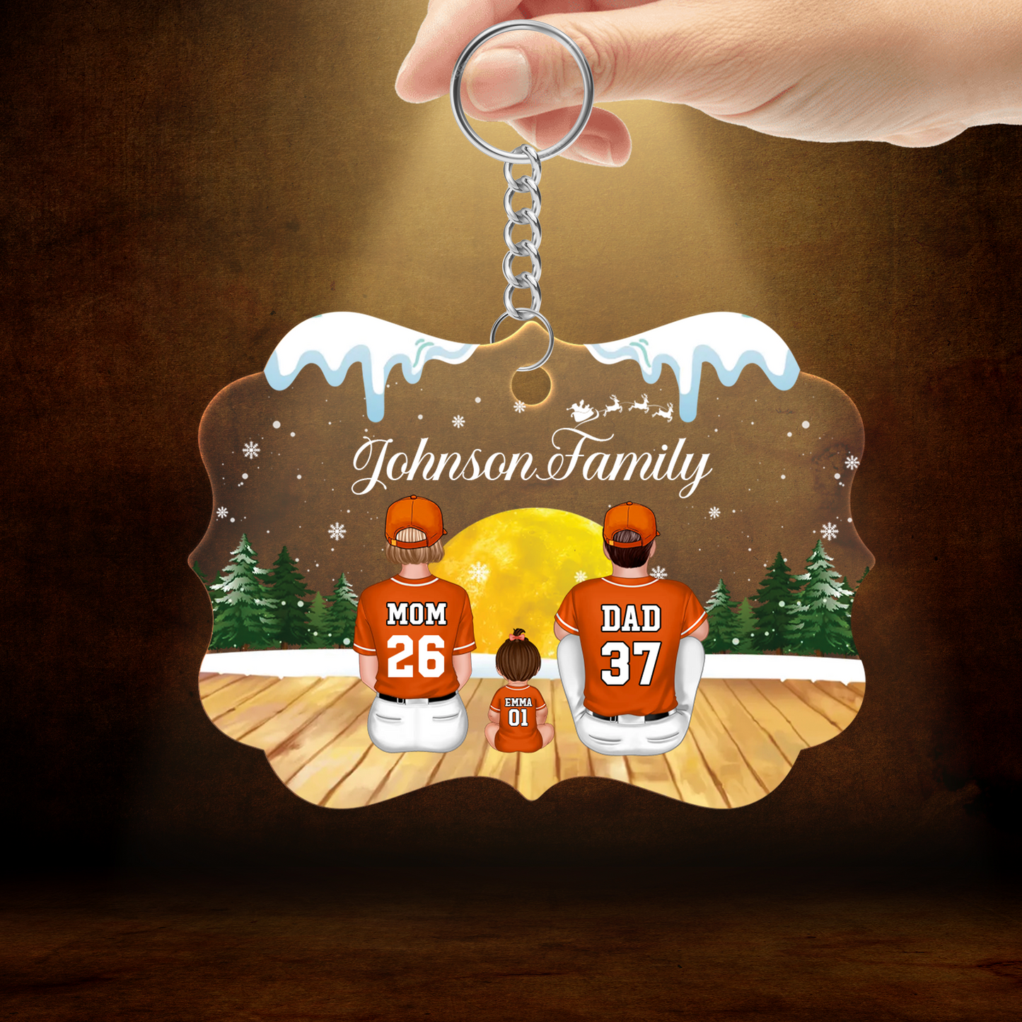 Personalized Acrylic Ornament Whole Baseball Family Sitting See Christmas Moon, Perfect Christmas Decor Gift For Family
