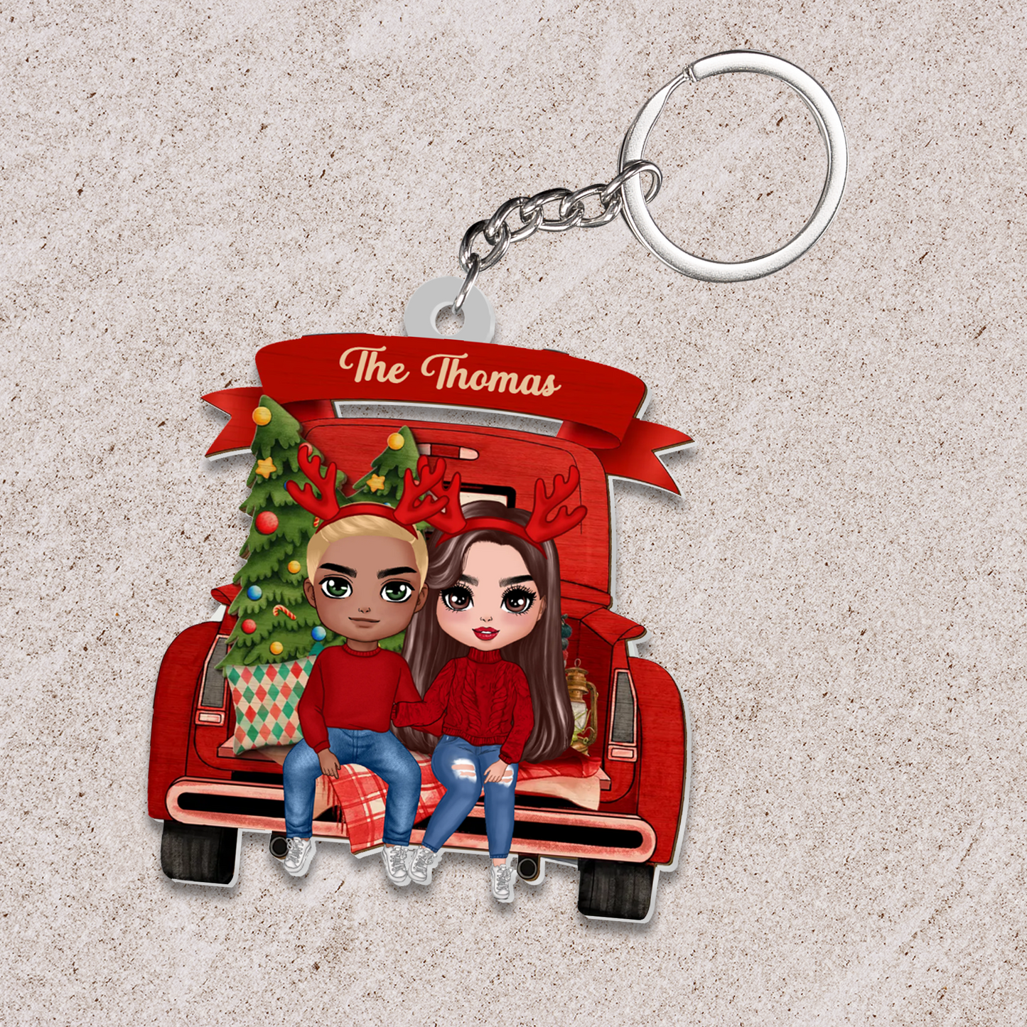 Personalized Acrylic Ornament Whole Family Sitting On Christmas Truck, Perfect Christmas Decor Gift For Family