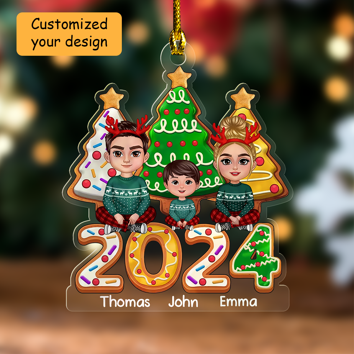 Personalized Acrylic Ornament Christmas Tree Cookies Family Crossed Legs, Perfect Christmas Decor Gift For Family