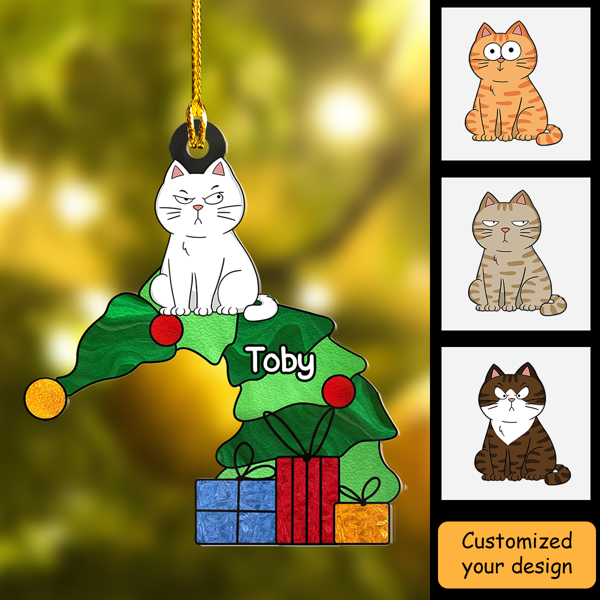 Personalized Acrylic Ornament Funny Naughty Cat On Falling Christmas Tree, Perfect Christmas Decorations