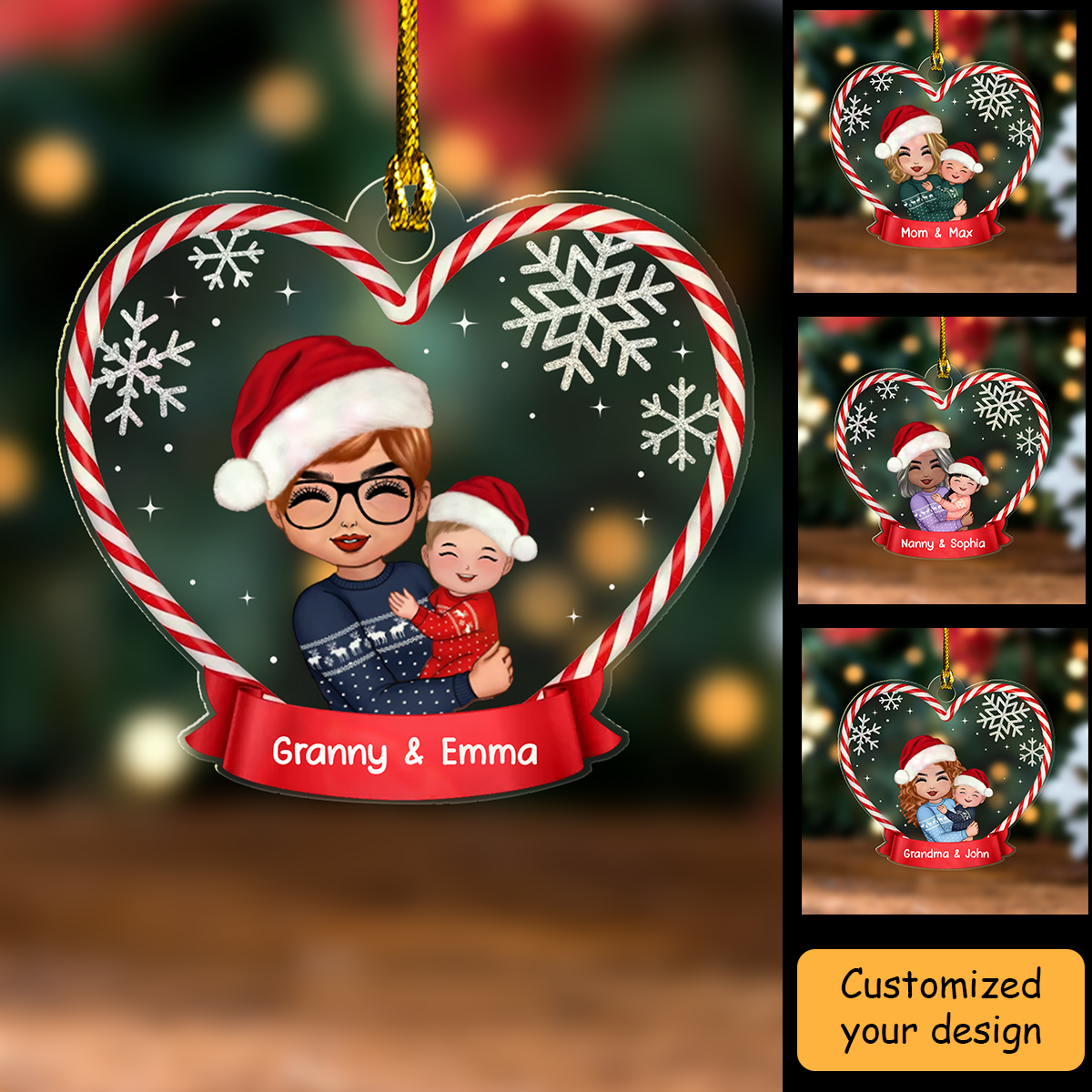 Personalized Acrylic Ornament Grandma Mom Hugging Kid, Perfect Christmas Gift For Granddaughter, Grandson, Family