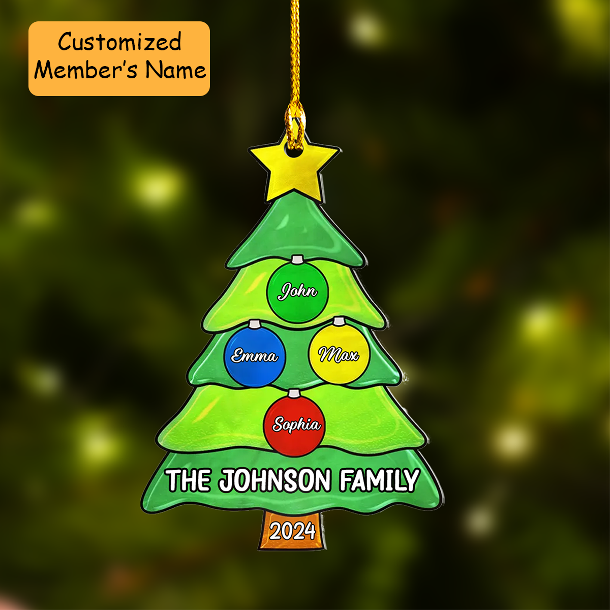 Personalized Acrylic Ornament Members Family Christmas Tree with Jingle Bells, Perfect Christmas Decorations For Family