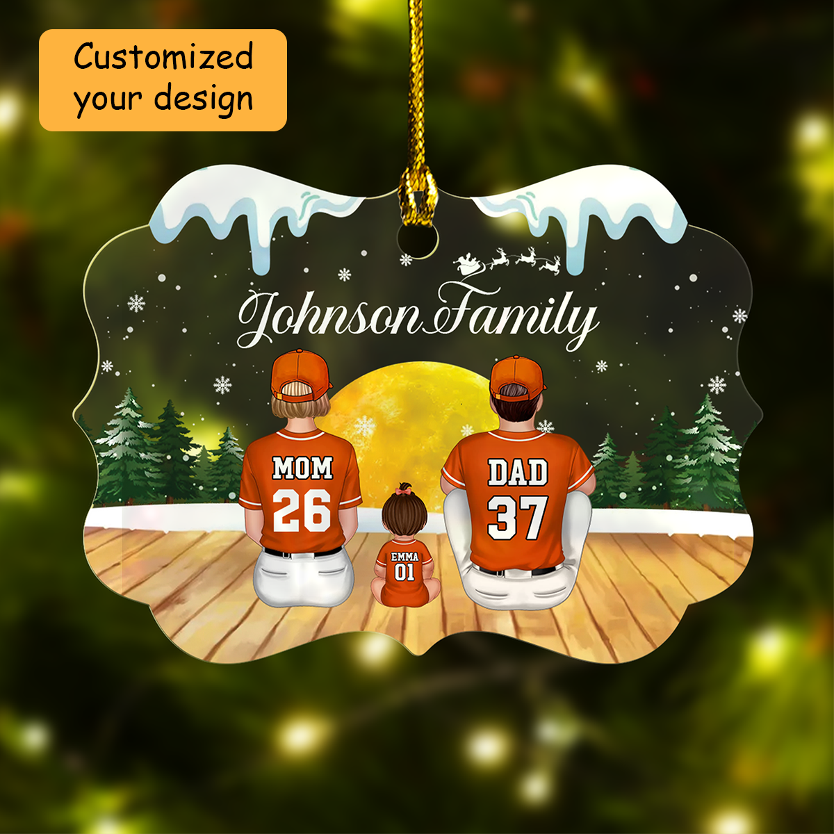 Personalized Acrylic Ornament Whole Baseball Family Sitting See Christmas Moon, Perfect Christmas Decor Gift For Family