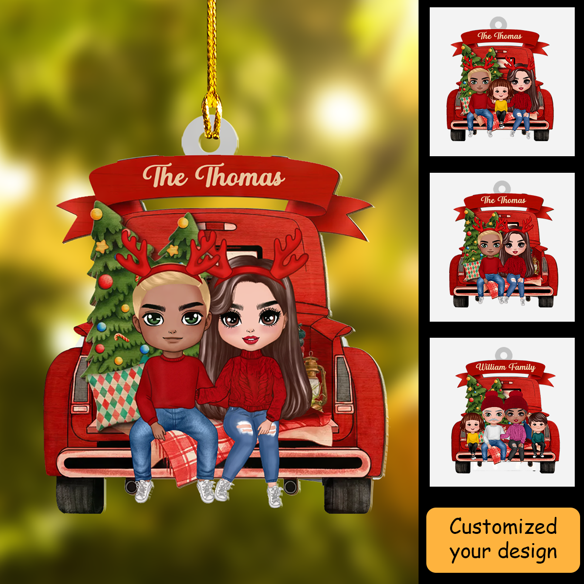 Personalized Acrylic Ornament Whole Family Sitting On Christmas Truck, Perfect Christmas Decor Gift For Family