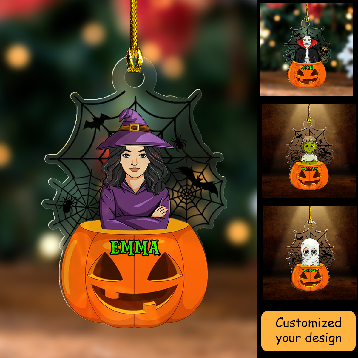 Personalized Acrylic Ornament Woman Witch In The Pumpkin, Perfect Halloween Gift For Family Members, Friends