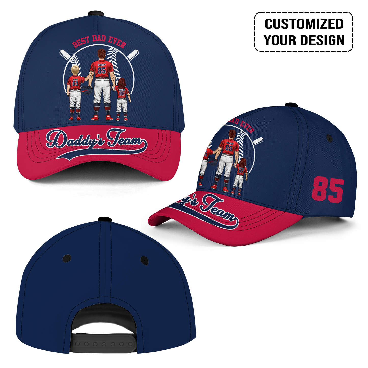 Personalized Atlanta Baseball Theme Family Dad Cap, Best Dad Ever, Daddy's Team Hat For Dad, Father, Grandpa, Family
